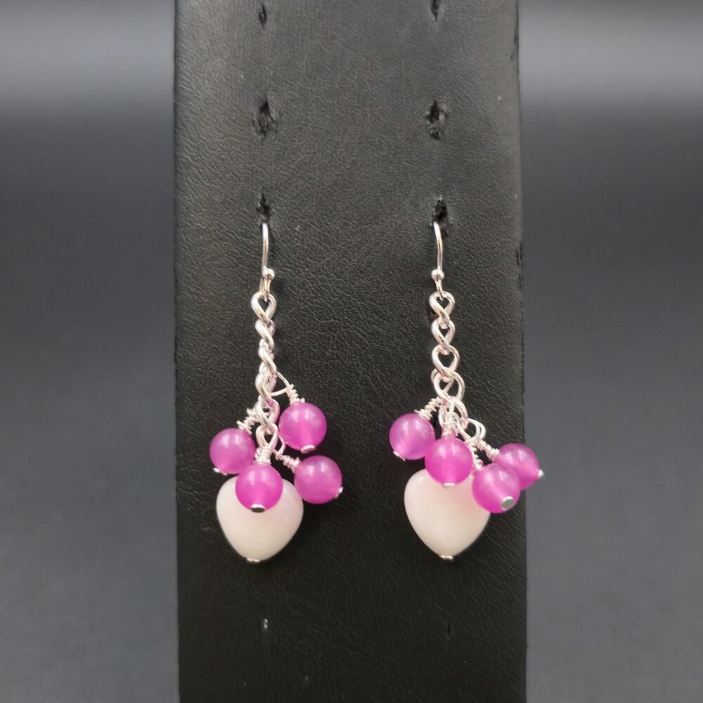 Silver Plated White And Red Quartz Stone Heart Earrings A6932
